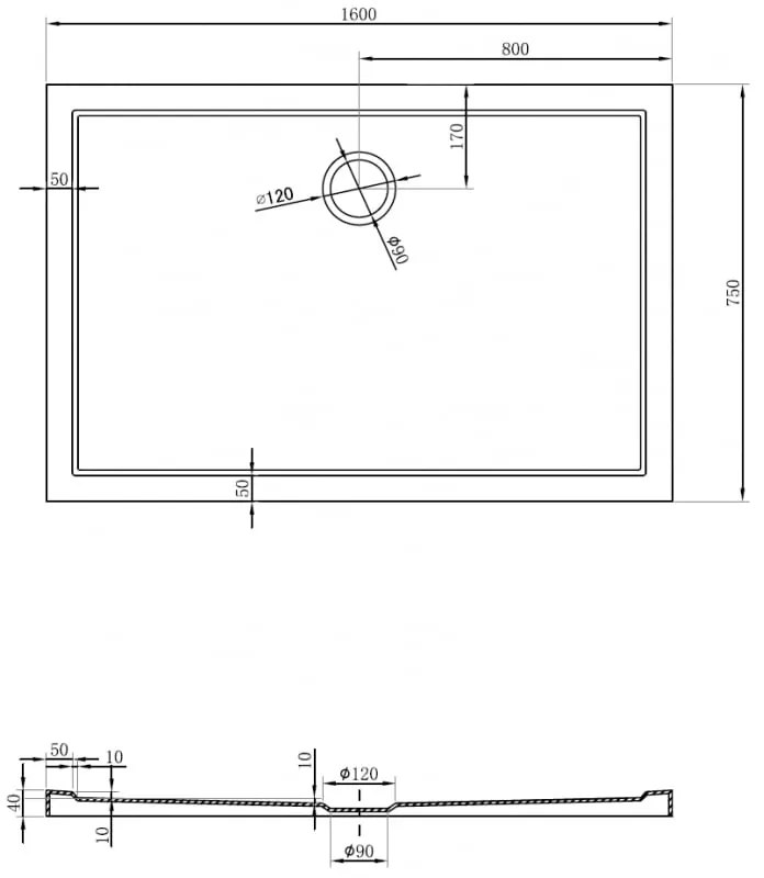 Mexen, Mexen Flow obdĺžniková sprchová vanička slim 75 x 160 cm, biely lesk - 46R107516