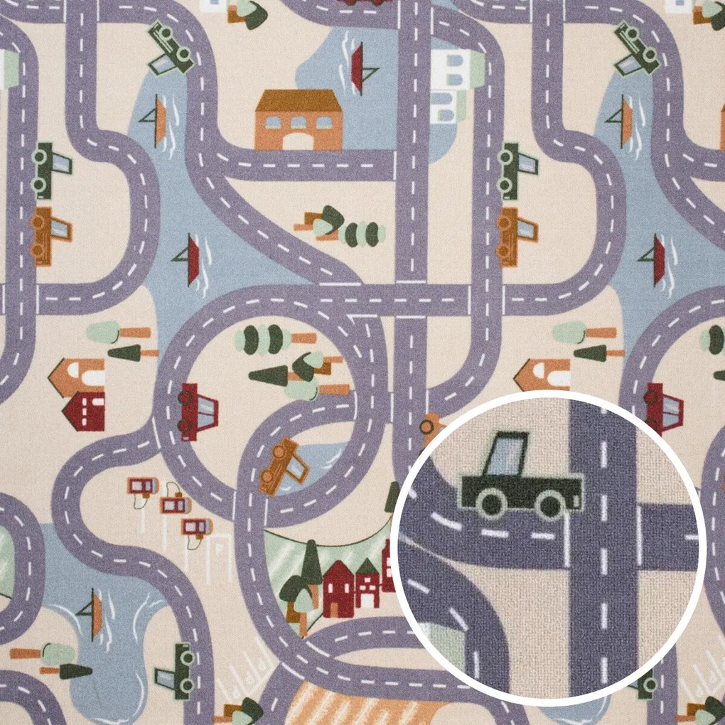 Vopi, Detský metrážny koberec Scanroad 39 - neúčtujeme odrezky z role, na mieru, šíře 1,33m,1m,2m,3m,4m,na mieru, neúčtujeme odrezky, viacfarebná, filc, detská izba