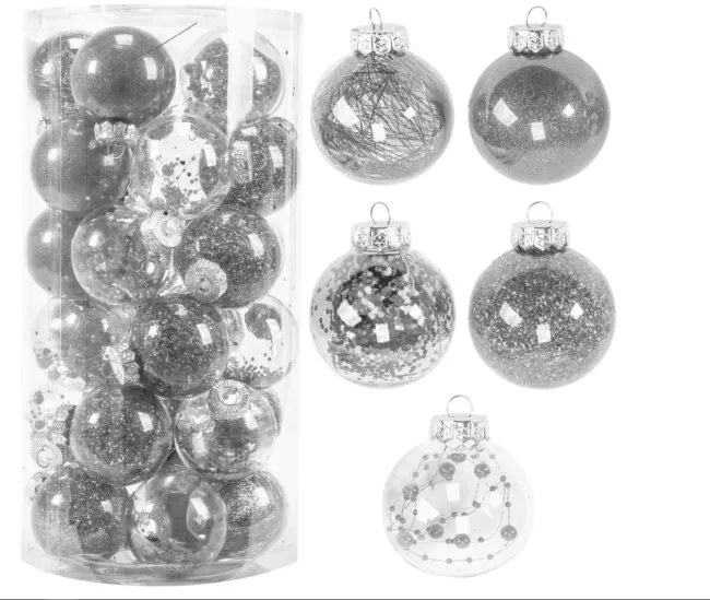 Vianočné guľky - strieborné SYSD1688-064 (30ks)