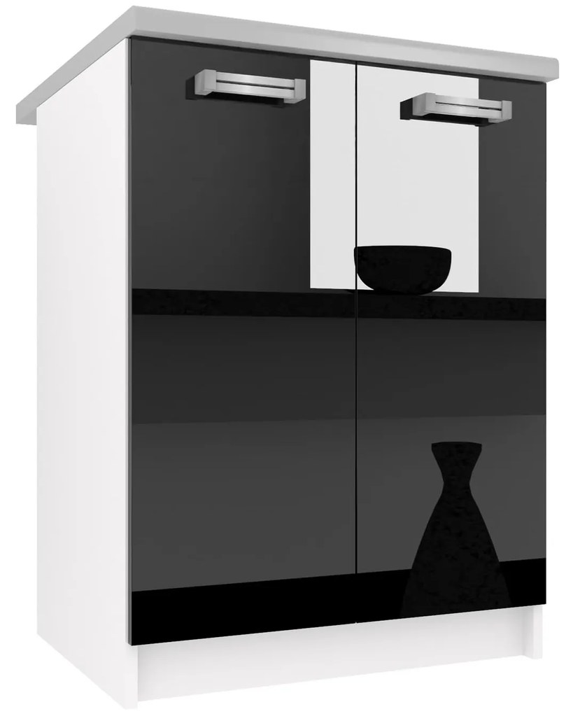 Kuchynská skrinka Belini spodná 60 cm čierny lesk s pracovnou doskou  INF SD2-60/0/WT/B/0/D