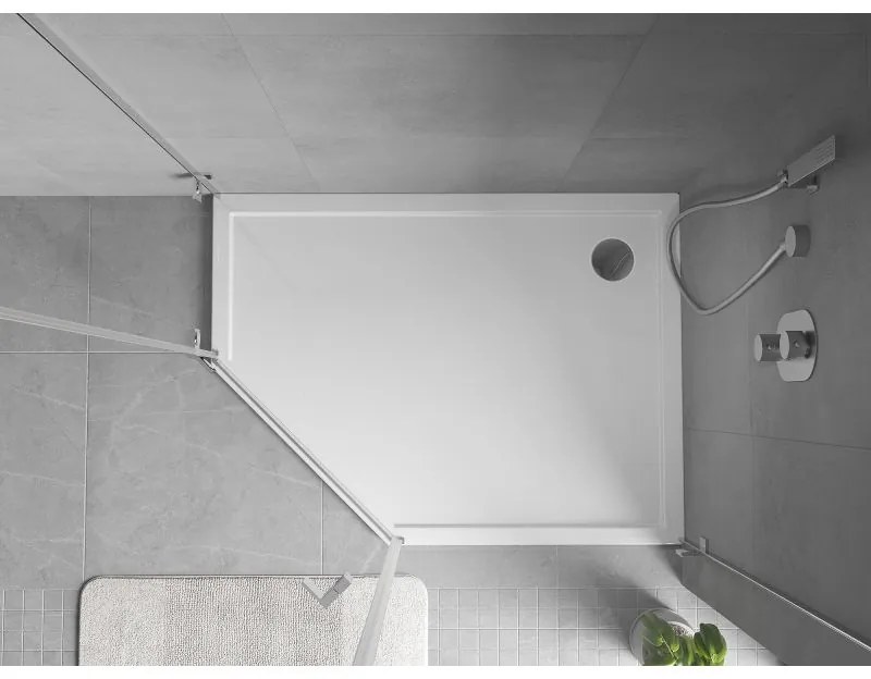 Mexen Flow Slim, pravostranná päťuholníková sprchová vanička 100 x 80 cm, biela lesklá, 46P108010R