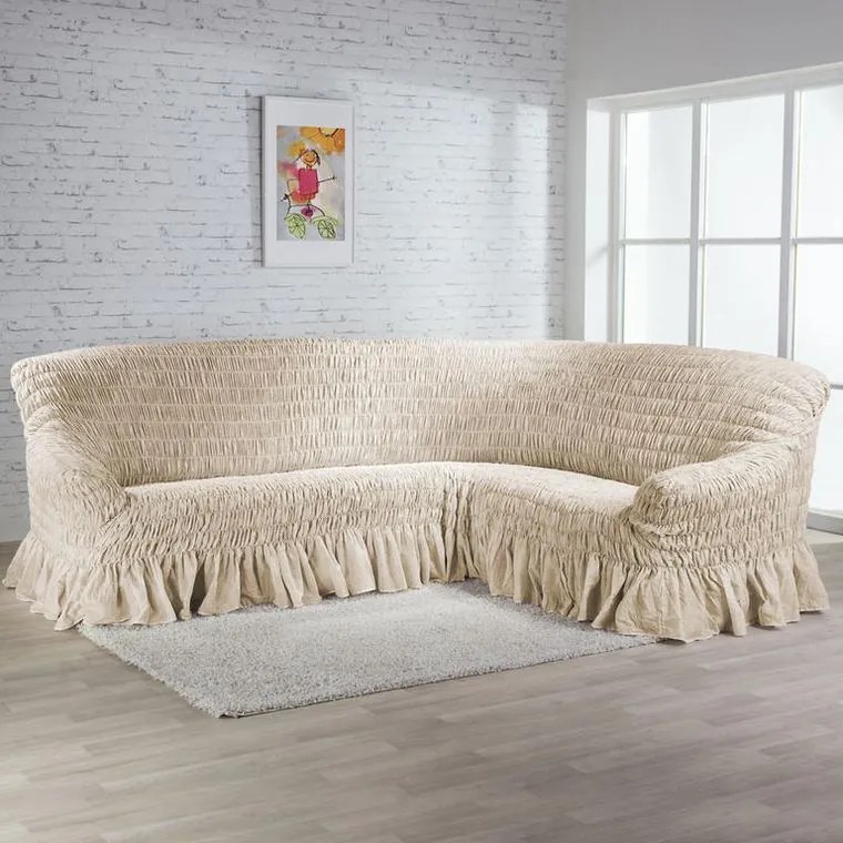 Napínacie poťahy s volánom FIORELA béžová kreslo (š. 60 - 110 cm)
