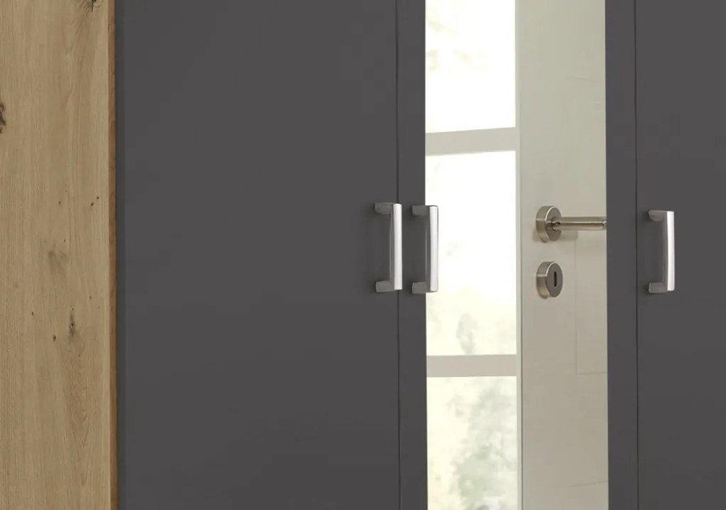 Šatníková skriňa so zrkadlom Bremen, 136 cm, dub artisan/tmavo šedá