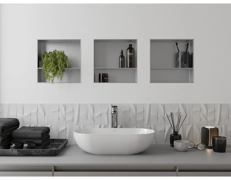 Mexen X-Wall-NR, polička na zapustenie pod obklad bez goliera 30 x 30 cm, oceľová, 1911303010S