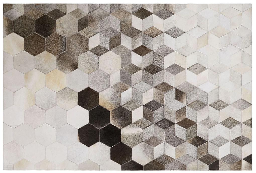 Kožený koberec 160 x 230 cm sivá/krémová biela SASON Beliani