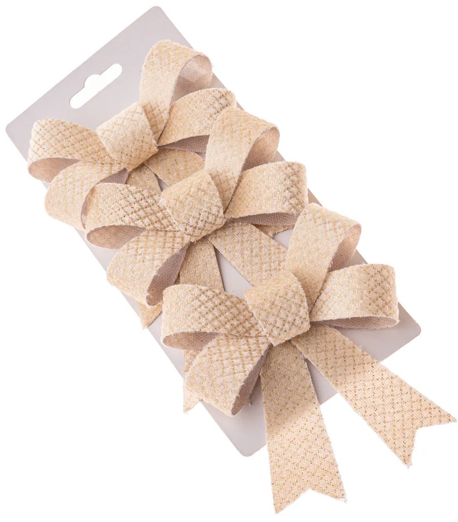 Set vianočných mašlí 10 x 13 cm, krémová, 3 ks, 10 cm