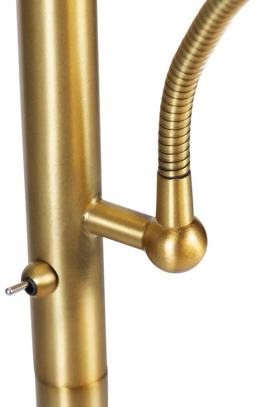 Klasická stojanová lampa bronzová tkanina biela s lampou na čítanie - Retro