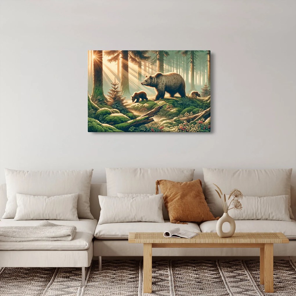 Obraz - Medvede v lese (90x60 cm)