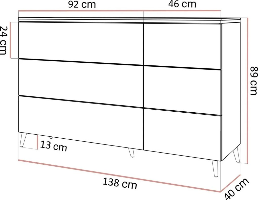 KOMODA 6S NESSIE 3 KAŠMÍR + ZLATÁ 138 cm