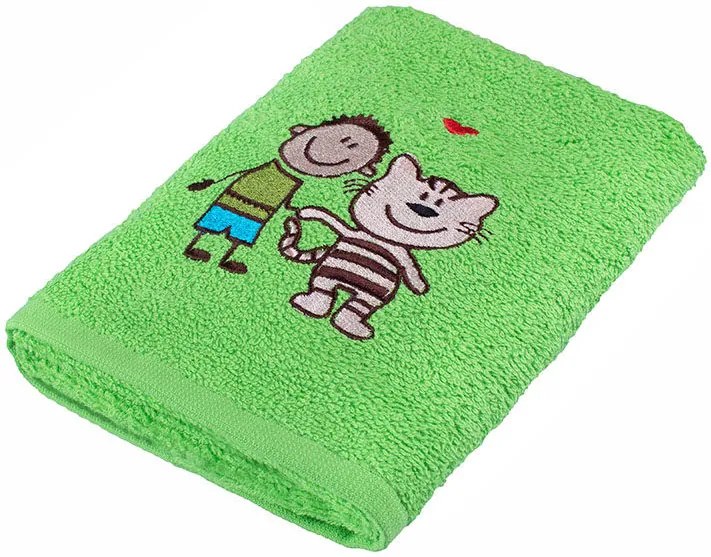 Goldea detský froté uterák lili 30x50 cm zelený - chlapec a mačka 30 x 50 cm