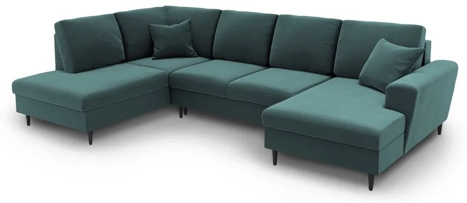 Zamatová rozkladacia/s úložným priestorom rohová pohovka v petrolejovej farbe (ľavý roh/do "U") Kyoto – Cosmopolitan Design