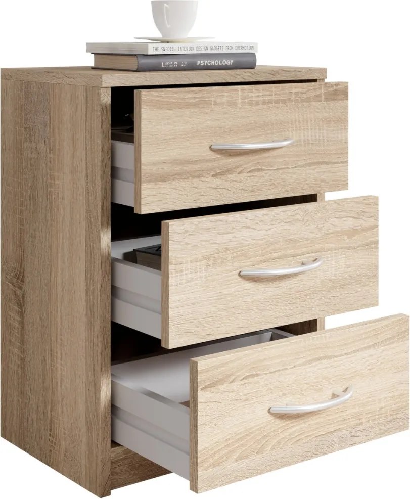 Nočný stolík s 3 zásuvkami Pepe, dub sonoma