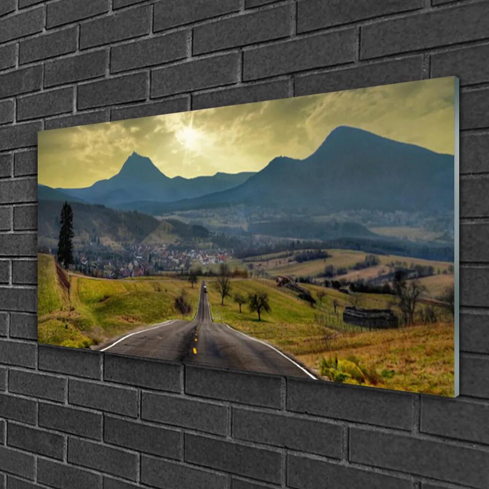 Skleneny obraz Cesta hora krajina 140x70 cm