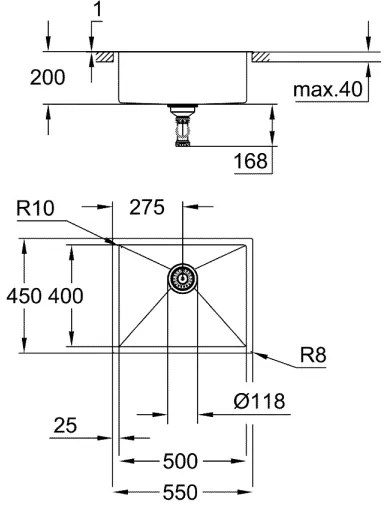 GROHE 31726SD0 - Kuchynský drez K700 550 × 450 mm nerez