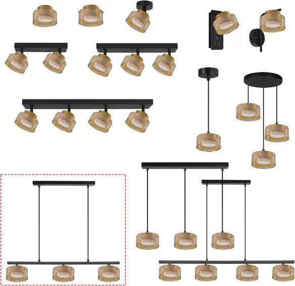 Brilagi - Závesný luster na lanku AURA LUX 3xGX53/30W/230V čierna/zlatá