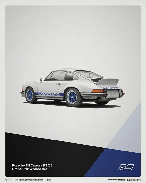 Umelecká tlač Porsche 911 RS - 1973 - White, Automobilist