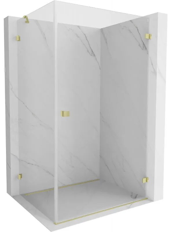 Mexen Lunar-B, pravostranný výklopný sprchový kút 100 x 80 cm, 8mm číre sklo, zlatý kartáčovaný - 832-100-080-55-00-P