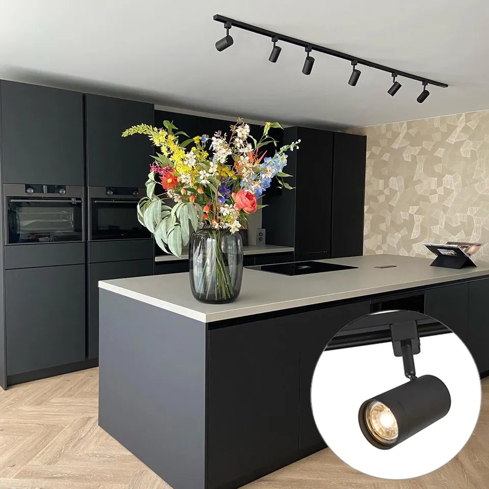Moderný koľajnicový systém s 6 čiernymi bodovými svetlami 1-fázový 200 cm - Iconic Jeana