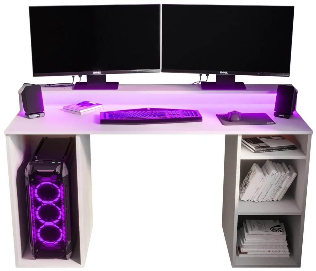 Herný PC stolík Garrick 1 (biely) (s LED RGB osvetlením). Akcia -20%. Vlastná spoľahlivá doprava až k Vám domov. 1064133