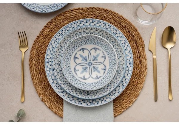 24-dielna jedálenská súprava z porcelánu v elegantnej modrej