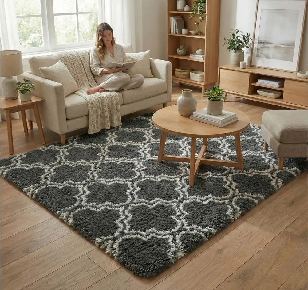 TZ Tmavosivý vzorovaný koberec shaggy Decor Latern Rozmer: 100x150 cm