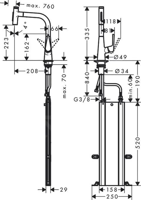 Hansgrohe Talis Select M51, drezová batéria M5117-H220 s výsuvnou spŕškou, sBOX, nerezová, HAN-73868800