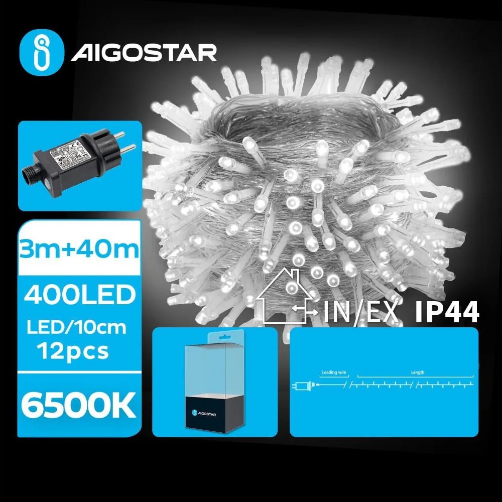 Aigostar - LED vonkajšia vianočná reťaz 400xLED/8 funkcií 43 m IP44 studená biela