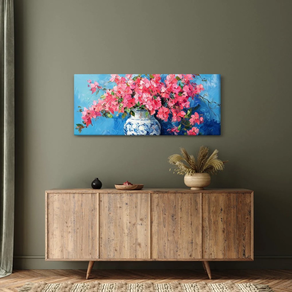 Obraz - Váza ružových kvetov (120x50 cm)