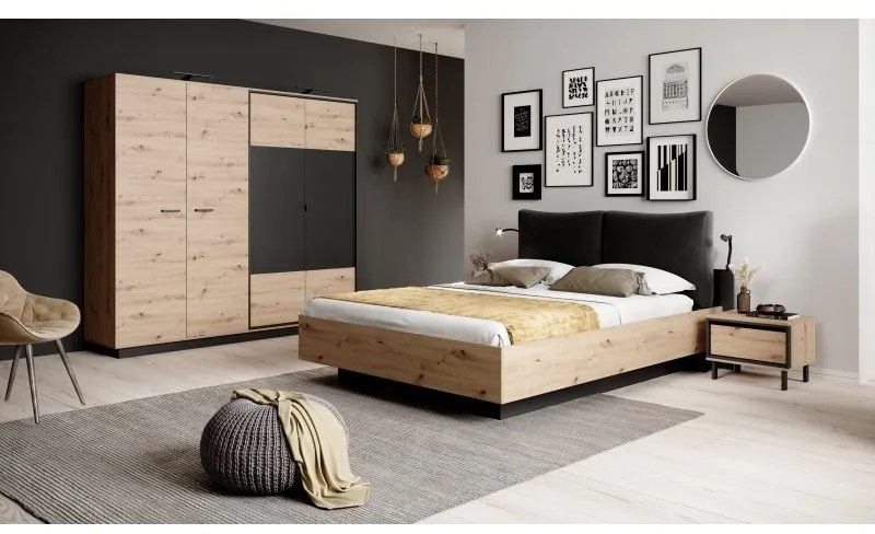 Čalúnená posteľ NEST 160 x 200 cm remeselný dub/antracit