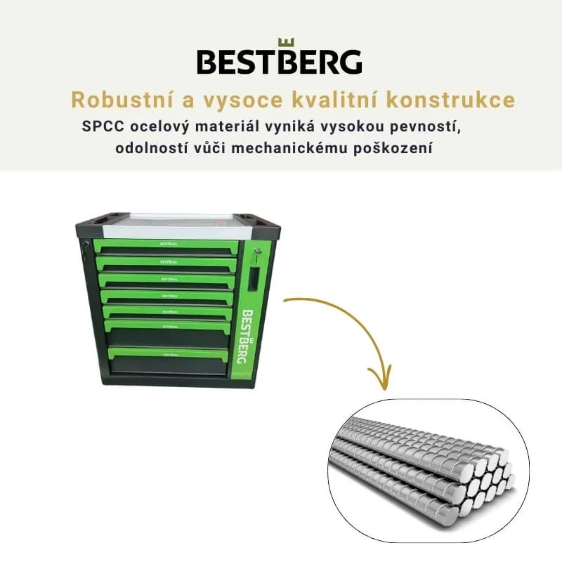Kovový pojazdný dielenský vozík so 7 zásuvkami BestBerg BBTC-702 / SPCC steel