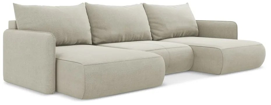 Krémovobiela rozkladacia/s úložným priestorom rohová pohovka Nanea – Makamii