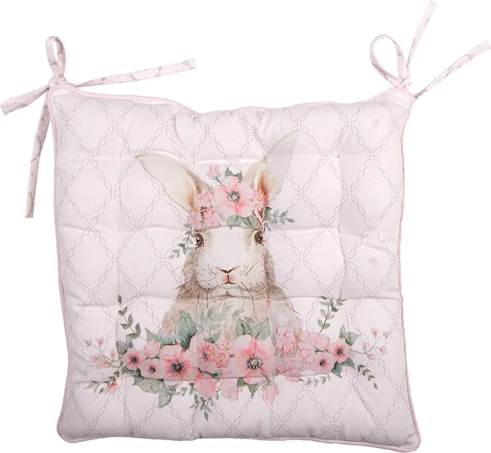 Ružový bavlnený sedák s výplňou s králikom Floral Easter Bunny - 40*40*4 cm