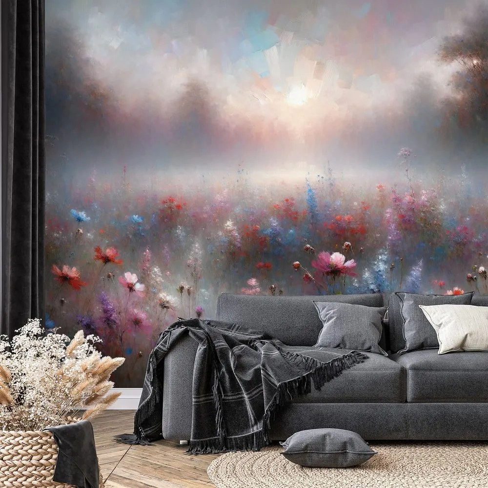 Samolepiaca tapeta jemné kvety v hmlistom opare