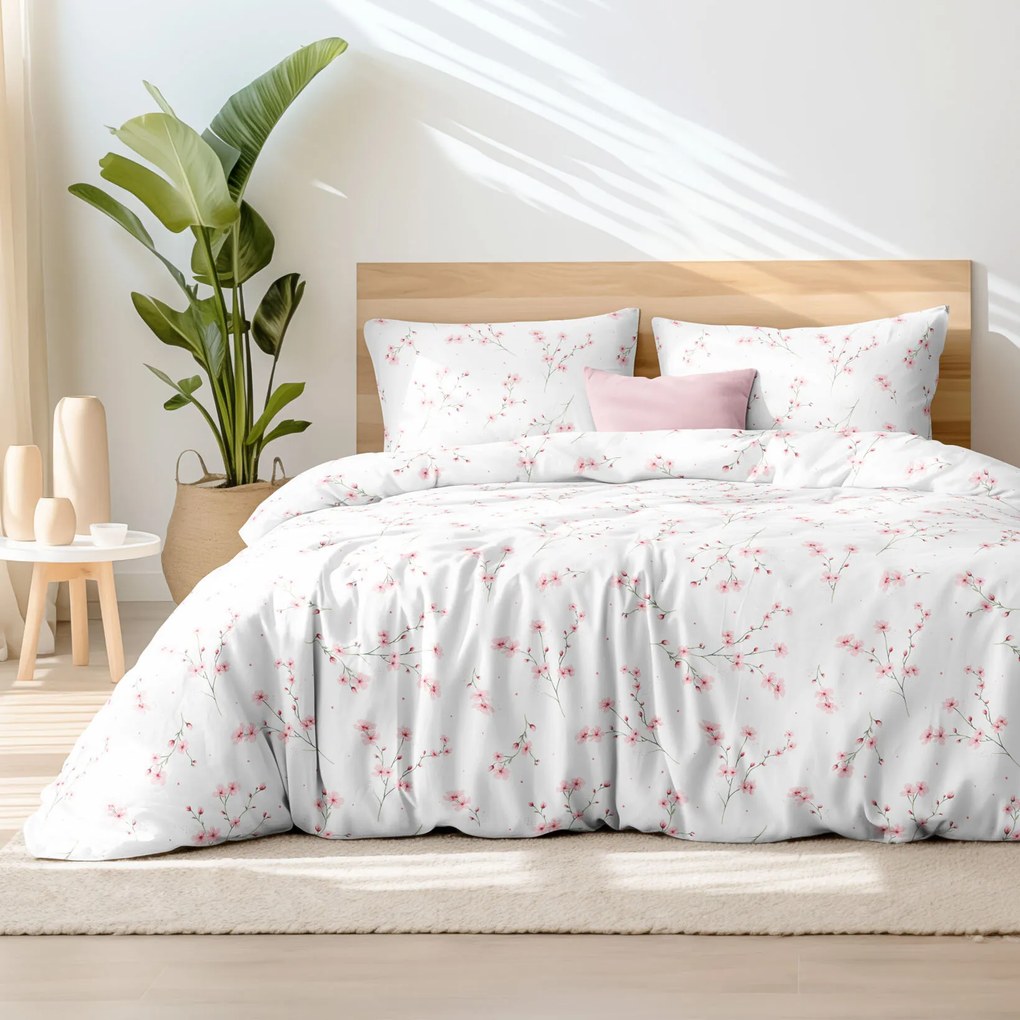 Goldea bavlnené posteľné obliečky - kvitnúce sakury 240 x 220 a 2ks 70 x 90 cm