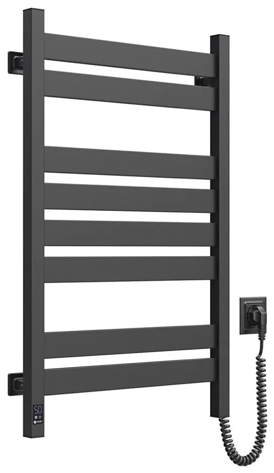 Kúpeľňový rebríkový radiátor s termostatom LARGO 432W/230V, 80,6 cm, IP44, čierny, pravostranný