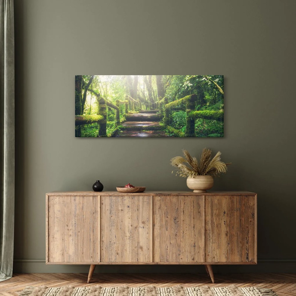 Obraz - drevené schody v lese (120x50 cm)