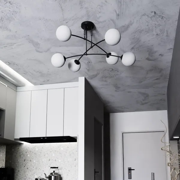 Luster na tyči PREGOS 6xE14/10W/230V čierna/biela