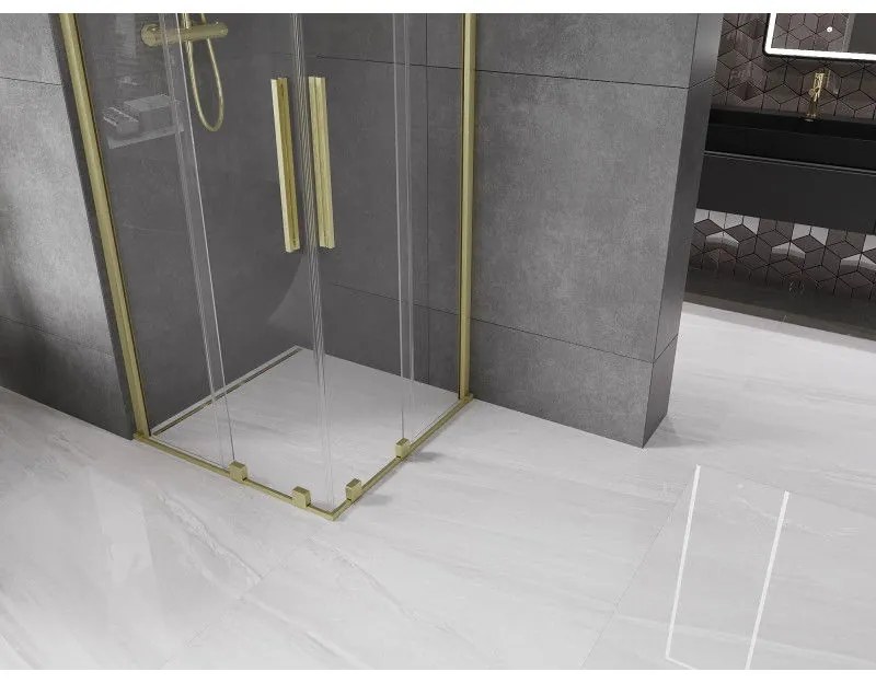 Mexen Velar Duo, sprchový kút s posuvnými dverami 80(dvere) x 80(dvere) cm, 8mm číre sklo, zlatý matný profil, 871-080-080-02-55