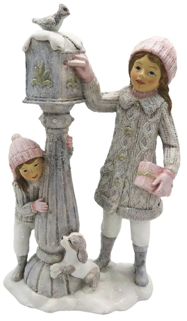 Zimné dekorácie dievčatá u poštovej schránky - 13 * 7 * 22 cm