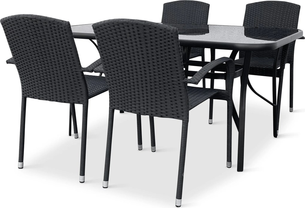 Noela Záhradný jedálenský set Klaudia čierny + 4x ratanová stolička Roma