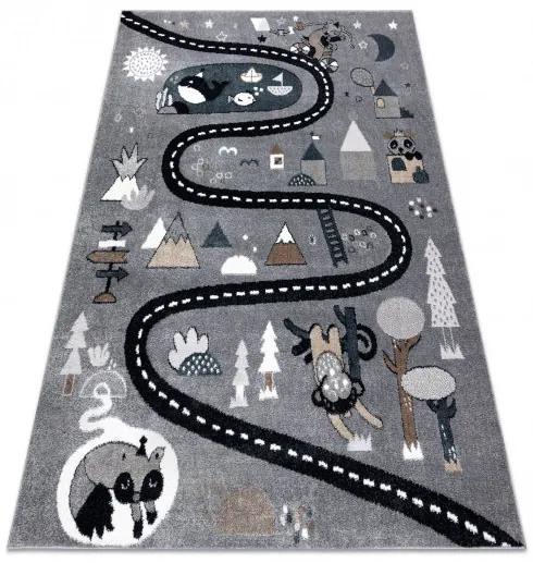 Dywany Łuszczów Detský kusový koberec Fun Route Street animals grey - 140x190 cm