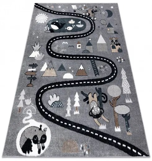 Dywany Łuszczów Detský kusový koberec Fun Route Street animals grey - 180x270 cm