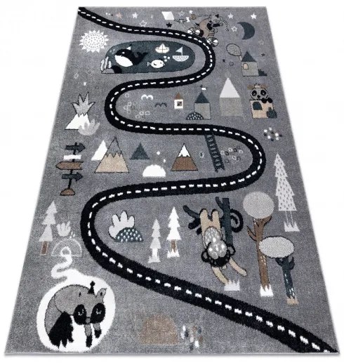 Dywany Łuszczów Detský kusový koberec Fun Route Street animals grey - 80x150 cm