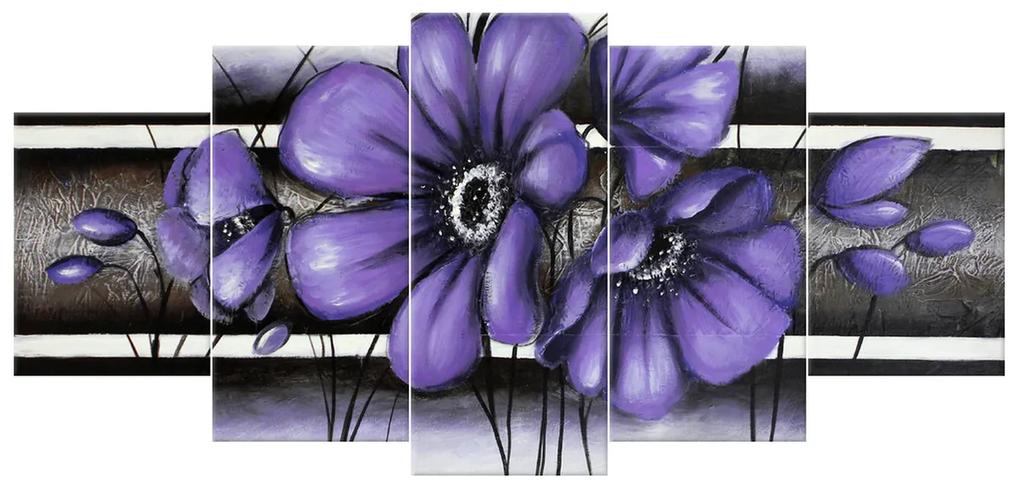 Gario Ručne maľovaný obraz Tajomný fialový Vlčí mak - 5 dielny Rozmery: 100 x 70 cm