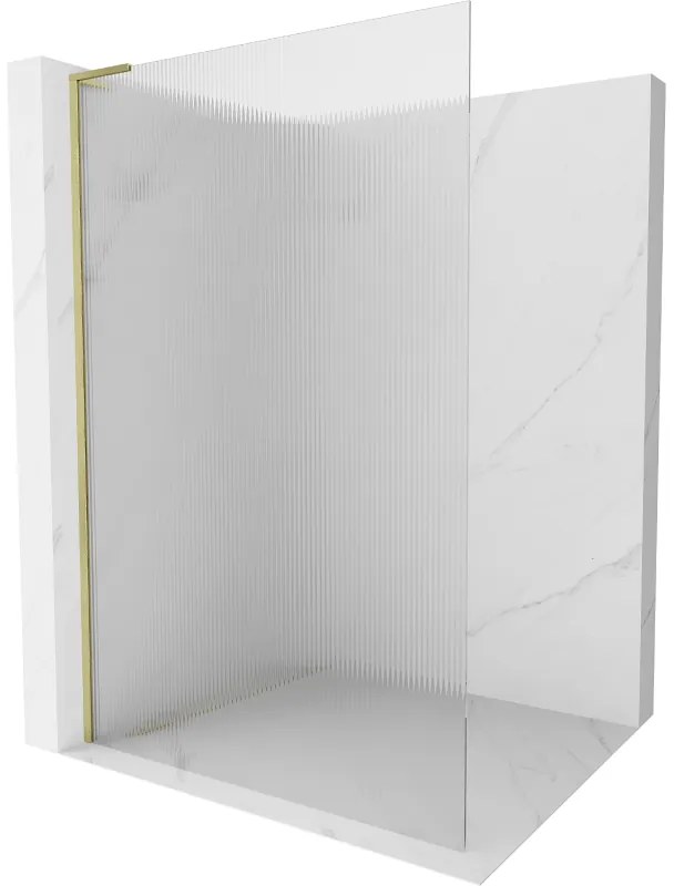 Mexen Kioto L, sprchová zástena Walk-In 120 x 200 cm, 8mm sklo s rebrovým vzorom, zlatý matný profil, 800-120-103-55-09