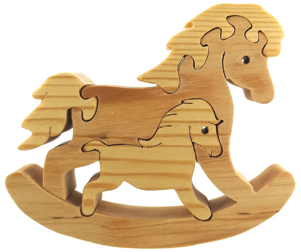 AMADEA Drevené puzzle hojdací kôň, masívne drevo dvoch druhov drevín, 13,5x11,5x3 cm