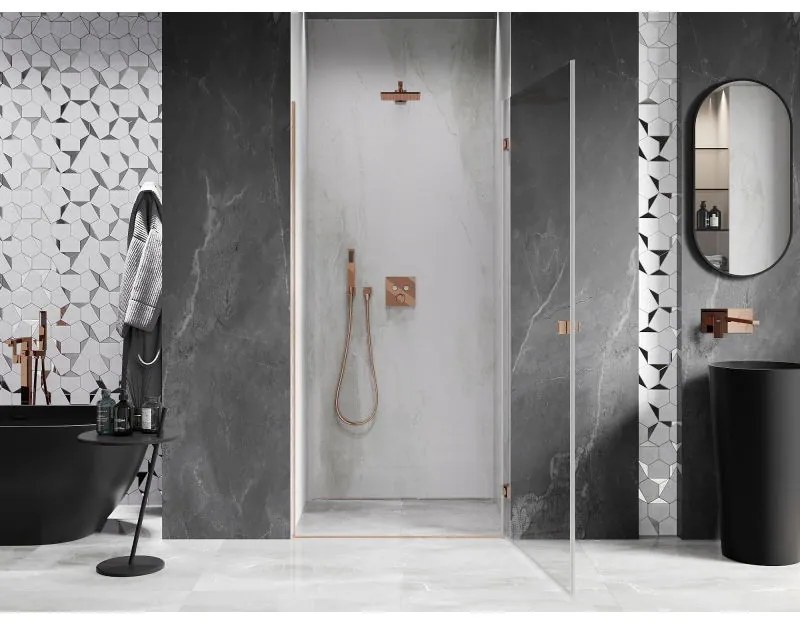 Mexen Lunar-B, Otočné pravé sprchové dvere 80 cm, 8mm číre sklo, medený matný profil, 832-080-000-65-00-P