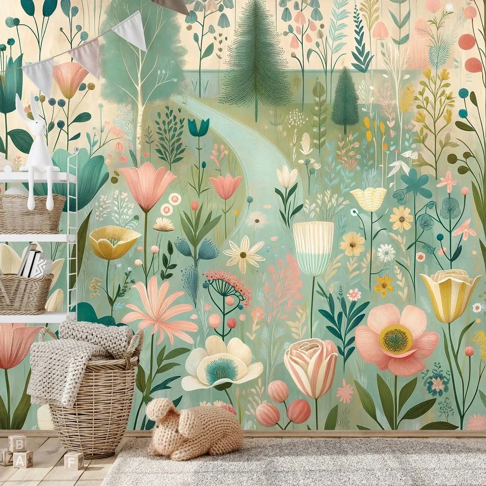 Samolepiaca tapeta pastelová kvetinová lúka
