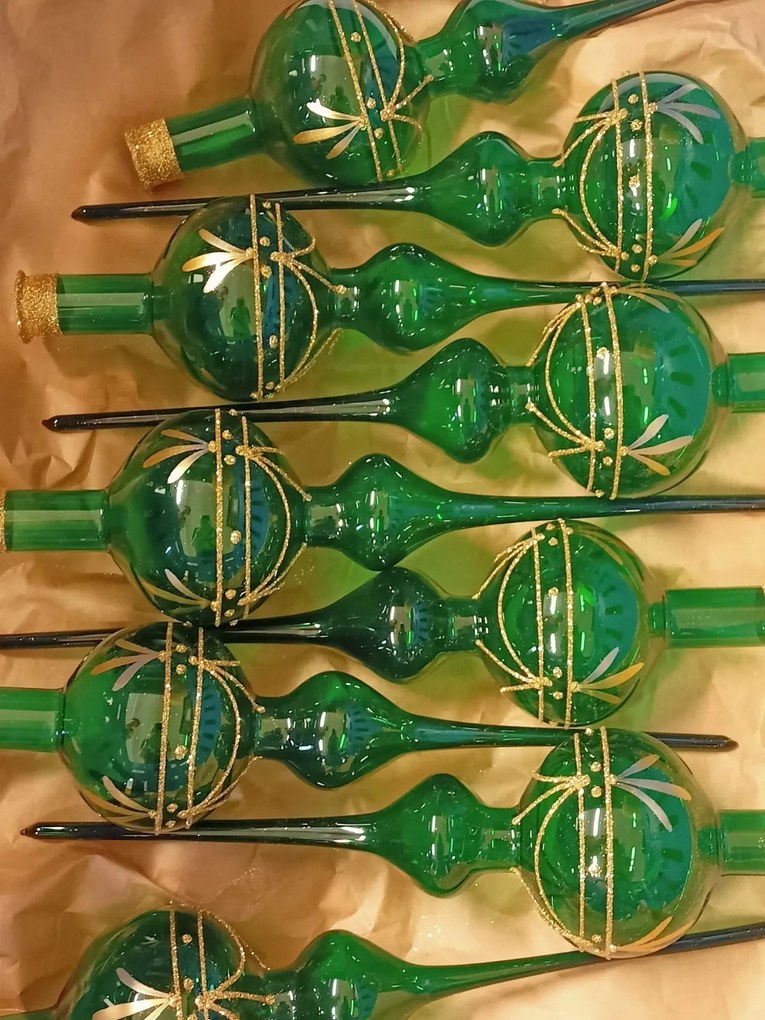 Bella Rose Sklenená vianočná špica na stromček Zelená Lesk