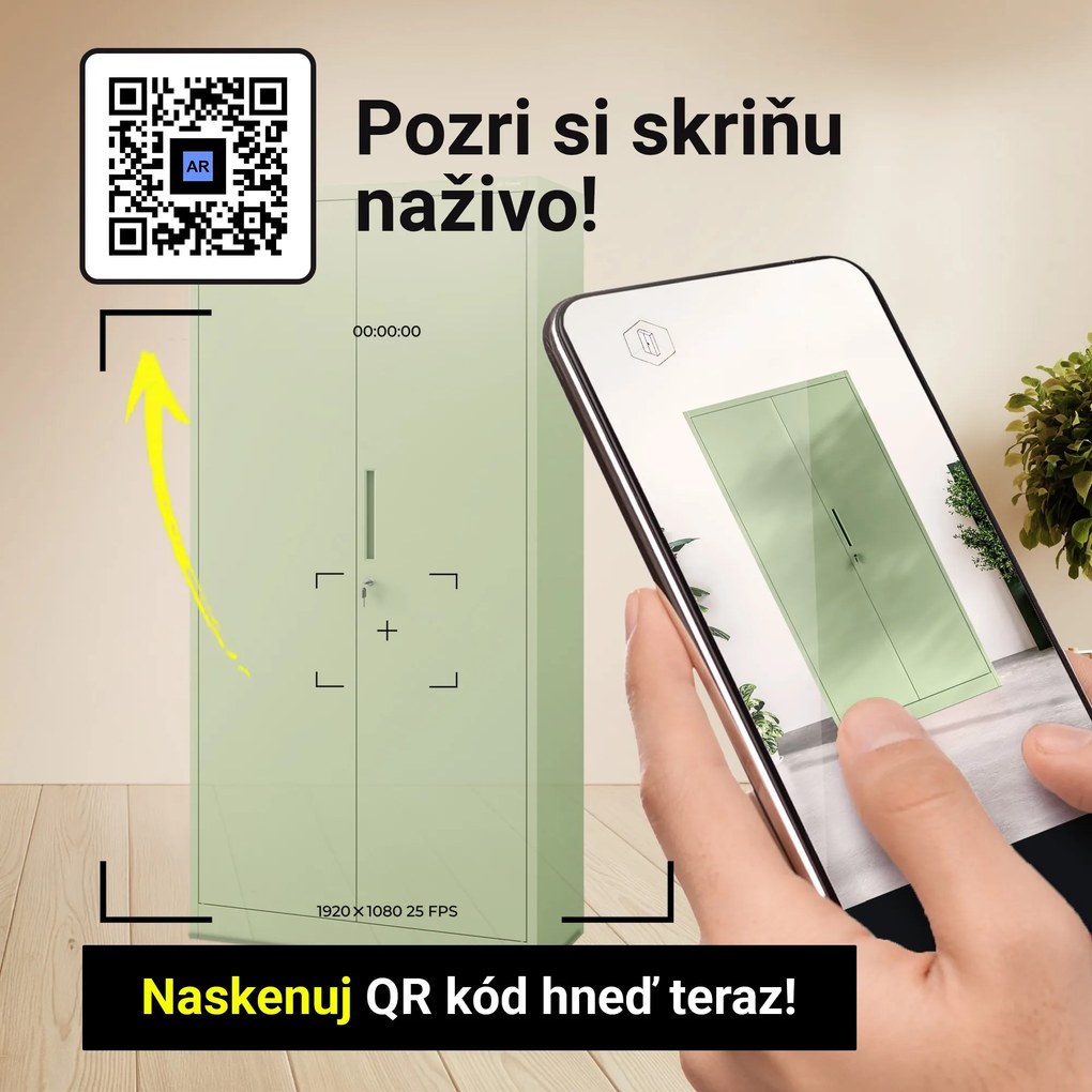 Kancelárska skriňa na dokumenty so 4 policami, pastelovo zelená, 900x1850x400 mm: JAN Fresh Style